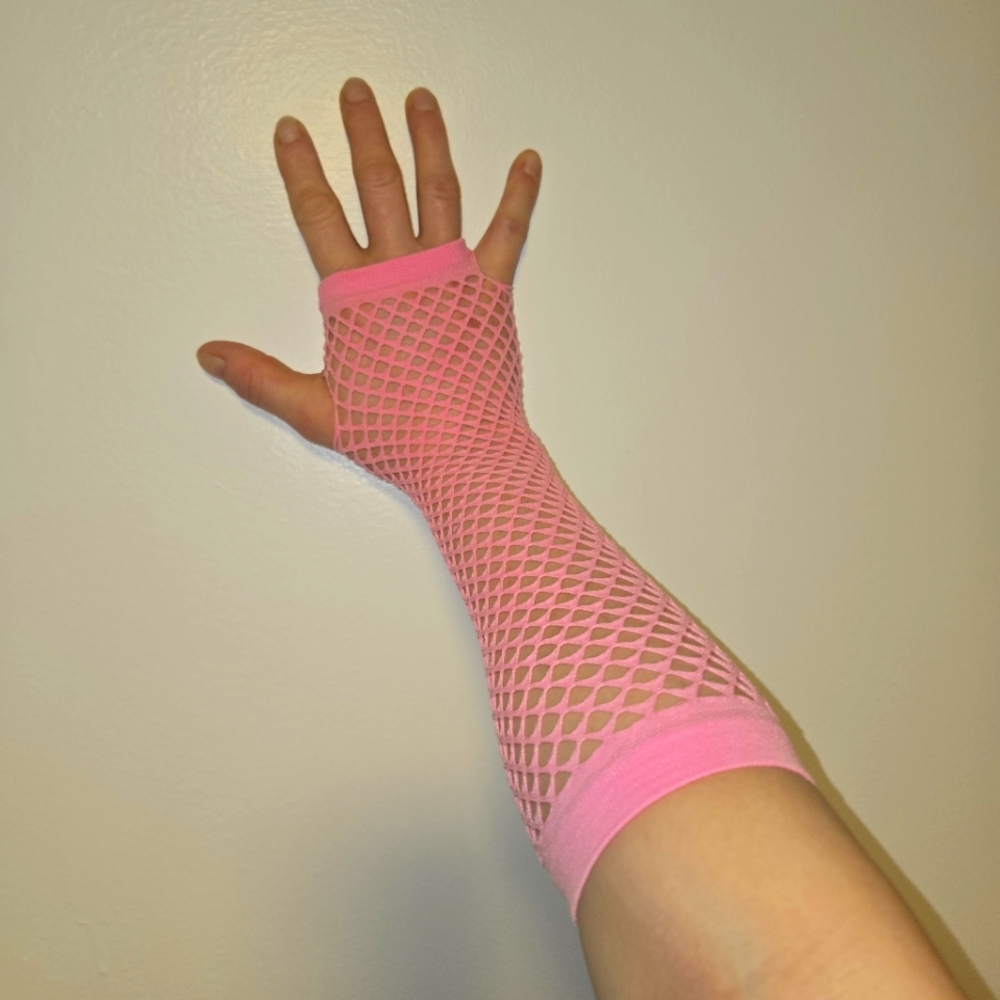 Pink ( one ) Long Fingerless Fashion Fishnet Party Arm Warmer Glove